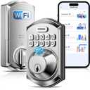 TEEHO TE012W WiFi Smart Lock, Fingerprint Door Lock with Built-in Wi-Fi, Keyless Entry Keypad Smart Deadbolt, App Remote Control, Alexa Compatible, IP55 Waterproof for Front Door Satin Nickel