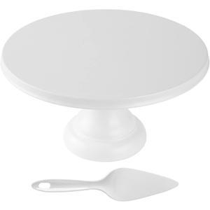 Round Cake Stand 9.84 Inch with Spatula, White Cupcake Stand Bamboo Fiber, Dessert Display Plates for Snacks, Cookies, Candy Dish for Birthday Parties, Weddings, Baby Shower and Other Events (White-9.84inch)