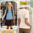 LessonZoo 4 Pack Girls Short Sleeve Tops Ribbed Cotton Lettuce Trim T Shirts Crew Neck Cute Basic Tees for Kids Teen 5-14Y(Black, Cream, Peach, Ice Blue,13-14y)