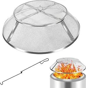 PWSOMJ Fire Pit Spark Screen for Solo Stove Bonfire, 19.5 Inch Bonfire Shield 304 Stainless Steel Detachable Mesh Fire Pit Spark Protector with Grill Function and Removal Tools