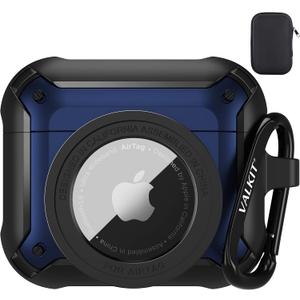 Valkit Compatible with Airpods 3 Case Cover, 2 in 1 Rugged Protective for Airpods 3rd Generation Case for Men Women with Keychain Shockproof Skin for Airpods 3 Gen, Black/Blue
