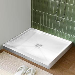 Shower Base 36"36"4", Single Threshold Shower Tray with Center Drain, Square SMC Shower Pan, White Slip Resistant Textured Surface Shower Base For Bathroom