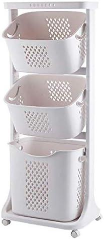 Manskskim Bathroom Laundry Basket 3 Layer Clothes Storage Basket Household Kitchen Shelf Fruit Stand Bathroom Simple Storage Shelf with Wheels, 17.3 x 13 x 43.3 inches