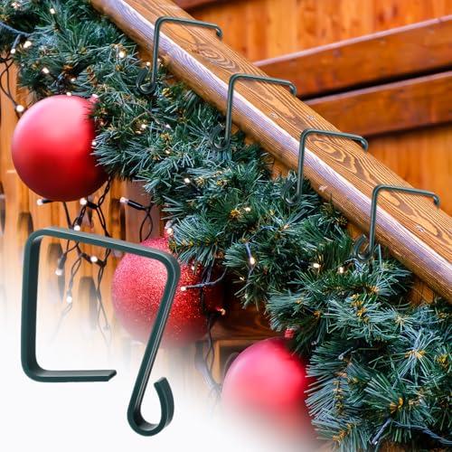 Ripeng Christmas Banister Light Clips for Garland Stockings 2.17 x 2.17 Inch Green Stair Railing Light Clips Banister Hooks for Xmas Holiday Decoration