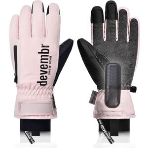 Ski Gloves with Wrist Guards and Undercuff Design, Snowboarding Gloves Touchscreen (Small, Pink)