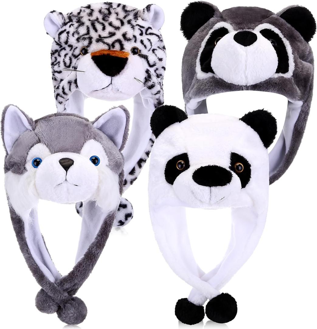 Toulite 4 Pcs Cute Plush Funny Animal Hats Funny Winter Hats with Delicate Animal Ear Straps