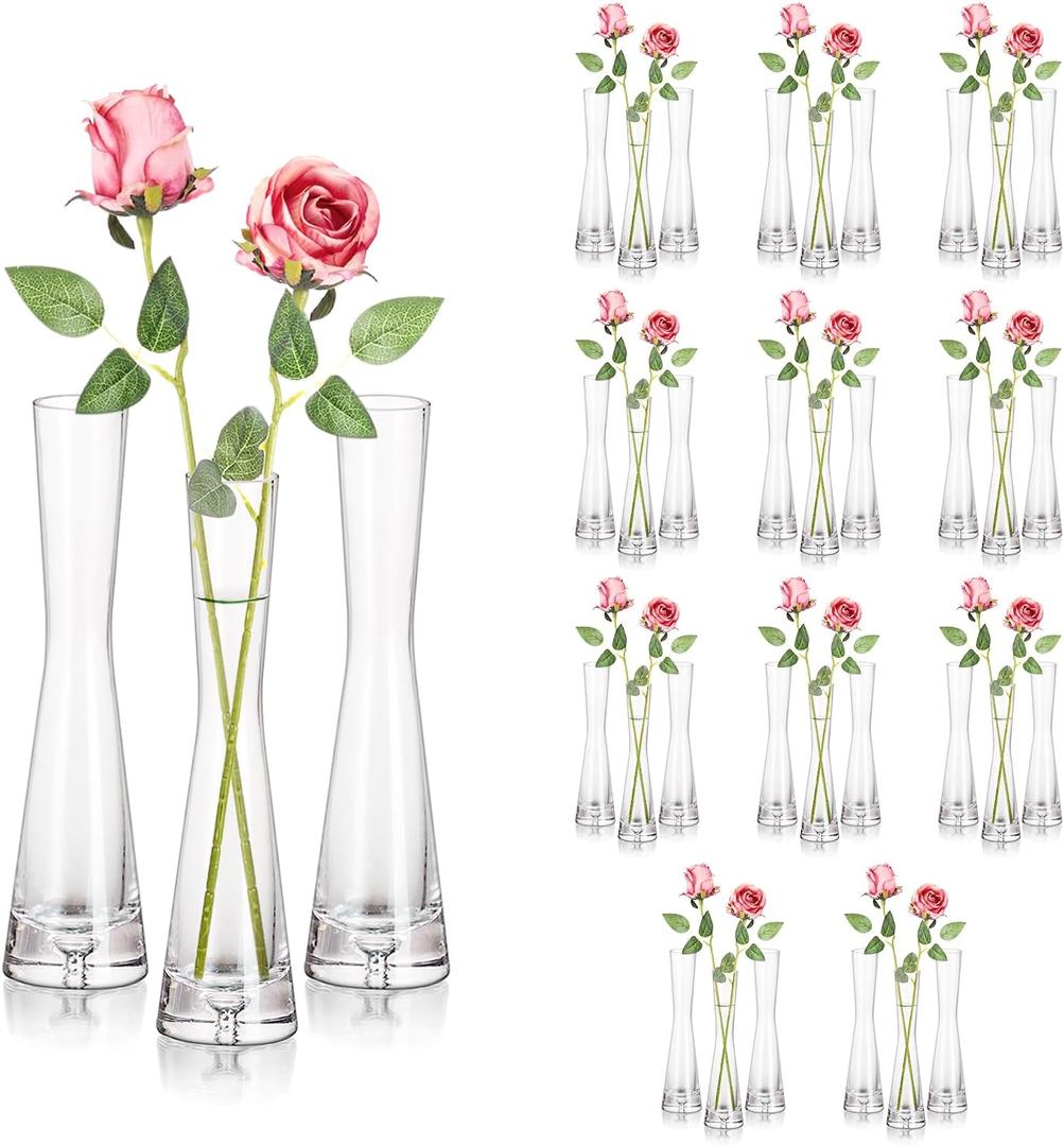 Hewory Glass Bud Vases for Centerpieces Set of 36, Handmade Modern Clear Small Skinny Decorative Single Flower Vase, Minimalist Slim Floral Vase for Home Wedding Party Events Table Decor, 7.87"