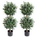 Artificial Olive Double Ball Topiary Trees, 3FT Faux Olive Topiary Tree 2 Packs, 35 Inch Fake Potted Plants for Indoor Porch Decor