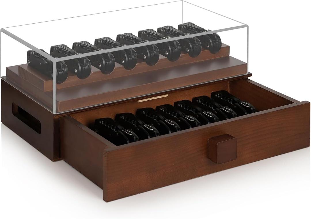 Echaprey Modern Pocket Knife Display Case with Clear Lid, 16 Knife Capacity, 2-Layer Storage, Wood & Acrylic Material, 12 x 6.7 x 5.7 Inches