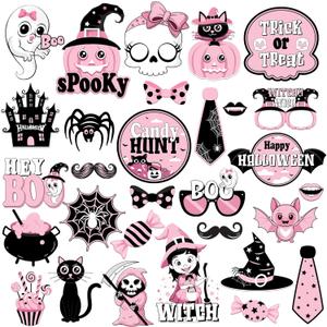 KatchOn Pink Halloween Photo Booth Props - Pack of 30 | Cute Kids Props, Pink Decorations | Picture Props for Party