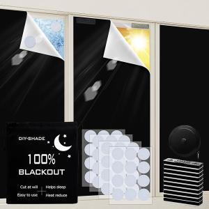 100% Blackout Window Cover Curtains for Bedroom 79x57Inch,No Drill,DIY Cut Portable Black out Shades Blinds Cover for Baby Nursery,RV,Media Room,Removable Hook Loop Tape Straps Stickers,Magnetic Clips