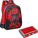 Children’s Spidey Backpack and Wallet Gift Set for Kids – 12”x16”x6” Backpack with 5”x10” Kids Wallet - Cloth School Bag for Boys and Girls
