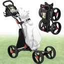 CruiseMaster V8 Golf Push Cart, 1-Click Folding Design 4-Wheel Design, 300 lbs Load Capacity, 10" Durable Wheels, Large Storage, Cup Holder & Cooler Bag Included