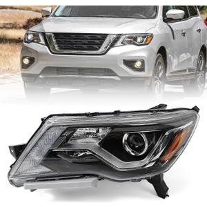 Huray Left Halogen Headlight Assembly Fit for Nissan Pathfinder 2017-2020 LH w/LED DRL Projector Headlamp OE Factory Head Light Replacement for NI2502252 114-60864L Driver Side