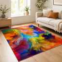 Abstract Ink Area Rugs4x6ft Modern Style Art Multicolor Paint Background Rug,Colorful Aurora Color Swirl Watercolor Wave Mats,Home Decor Machine Washable Carpet