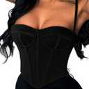 Avanova Women Overbust Corset with Straps Bustier Corsets Sexy Going Out Cami Crop Top (Black, S)