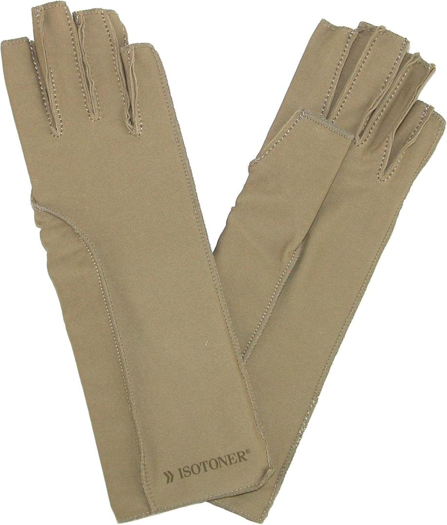 isotoner Women & Men Arthritis Compression Rheumatoid Pain Relief Gloves for joint support with Open/Full finger design (Large, Camel)