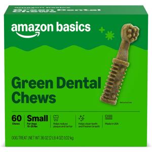 Amazon Basics Dental Dog Treats to Help Clean Teeth & Freshen Breath for Small Dogs, Small, Unflavored, Per Pack: 60 Count, 2.25 pounds (Previously Wag)