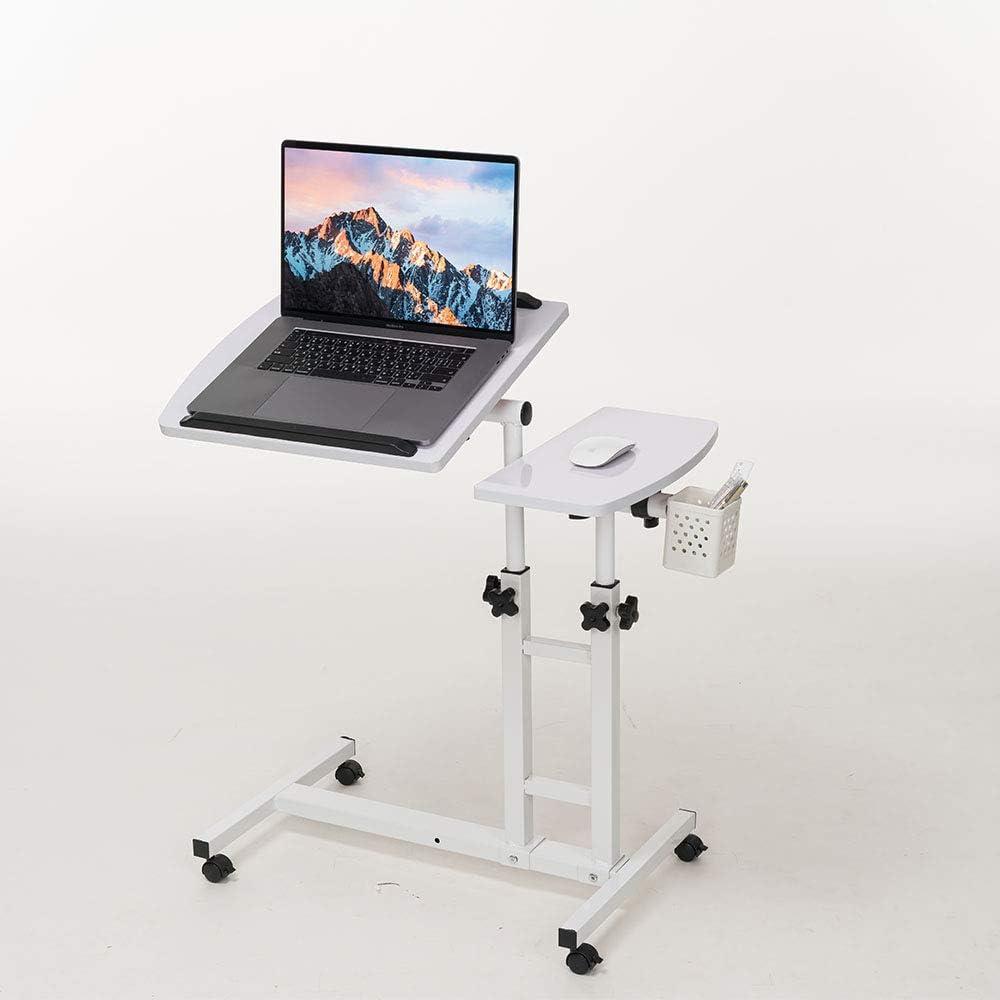 Adjustable Laptop Desk with Wheels, Overbed Bedside Desk, Wheels Height Adjustable Desk Cart,Standing Laptop Desk,Moveable Laptop Stand,Tilting Over Bed Table,Rolling Laptop Stand-White.
