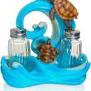 Farmhouse Kitchen DCor Salt And Pepper Shakers Set - Salt And Pepper Dispenser with Resin Ocean Sea Turtle Figurine And Statues Holder - Elegant Glass Spice Jars
