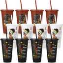 12 Pcs African American Cups with Lids and Straws, 24 oz Black Women Drinking Cups Black Owned Inspirational Gift for Women Lady