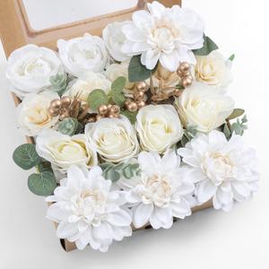 Artificial Flowers Combo, Fake Flowers for DIY Tables Centerpieces Baby Shower Bridal Shower Wedding Bouquet Arrangements Party Candle Holder Cake Decor Flower Home Decorations White