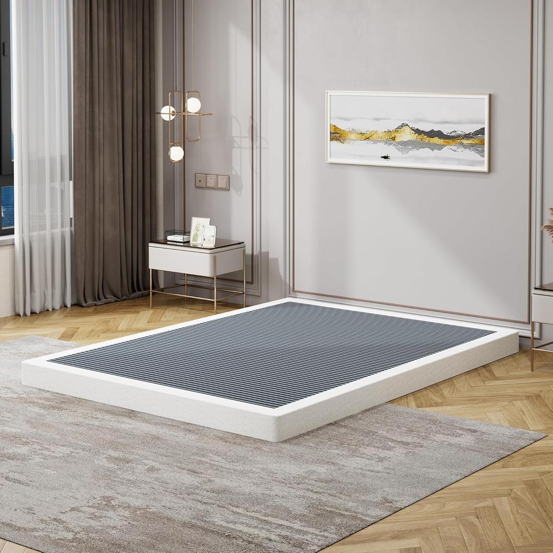 Low Profile Queen Box Spring 3 Inch, 3000lbs Heavy Duty Box Spring Queen Size Bed Base Metal Mattress Foundation, Easy Assembly, Noise Free