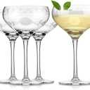 Delight Glasses, 10.8 ounces, Set of 4, Unique Vintage Style Glass Set with Decorative Etching, Dishwasher Safe. (Coupe Glasses)