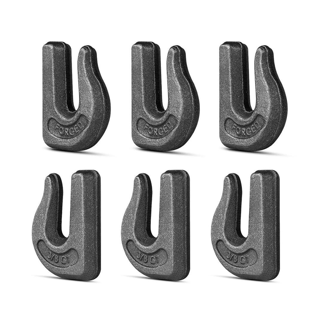 6Pack 3/8'' Weld-On Forged Clevis Grab Chain Hooks, Heavy Duty Forged Grade 70 Grade Utility Hook Weldable for Trailer Truck, Rigging, Car, SUV, RV, UTV, Tractors Loader Bucket-6600 LBS Capacity (6 Pieces)