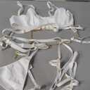 Foxiny Sexy O Ring Chain Strappy Push Up Choker Garter Belt Outfits Lingerie Set 3 Piece (Small, White)