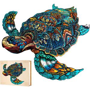 Jigfoxy Wooden Puzzles for Adults, Sea Turtle Wooden Jigsaw Puzzles for Adults Kids, Unique Animal Shape Wood Cut Puzzles, Christmas Thanksgiving Gifts for Friend Turtle Lover (L-14.9*12.6in-301pcs) (Large)