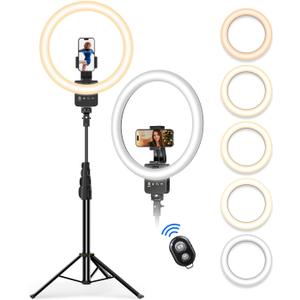12'' Ring Light with 62'' Extendable Tripod Stand, Selfie Ring Light with Stand and 2 Phone Holder for Live Stream/Makeup/YouTube/TikTok, Compatible with All Phones, Ipads and Cameras (12inch)