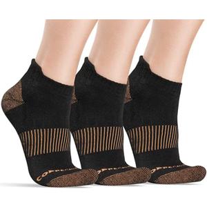 CopperJoint Black Ankle Compression Socks for Women- Breathable Copper Compression Socks Men, Low Cut Sock With Arch Support (Large/XL 3-pack)