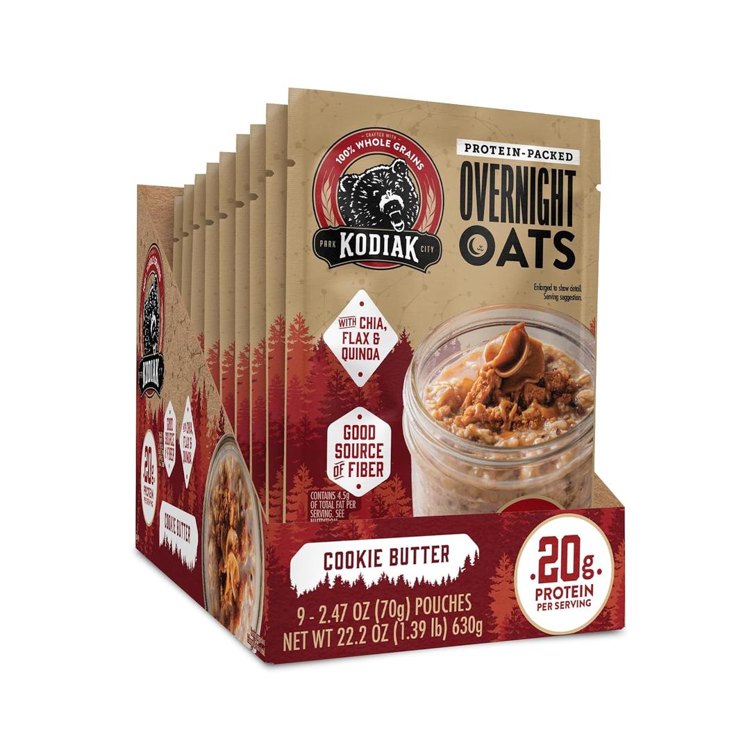 Kodiak Cakes Protein Overnight Oats, Cookie Butter, 9 pouches (EXP 08/23/26)
