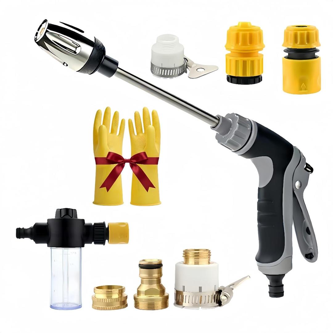 Pressure Washer- 15x More Powerful Than Hoses, with Foam Cannon & 6 Universal Adapters, 360 Rotating Spray Modes, Stainless Steel Cleaning Tool for Car Wash, Window & Patio