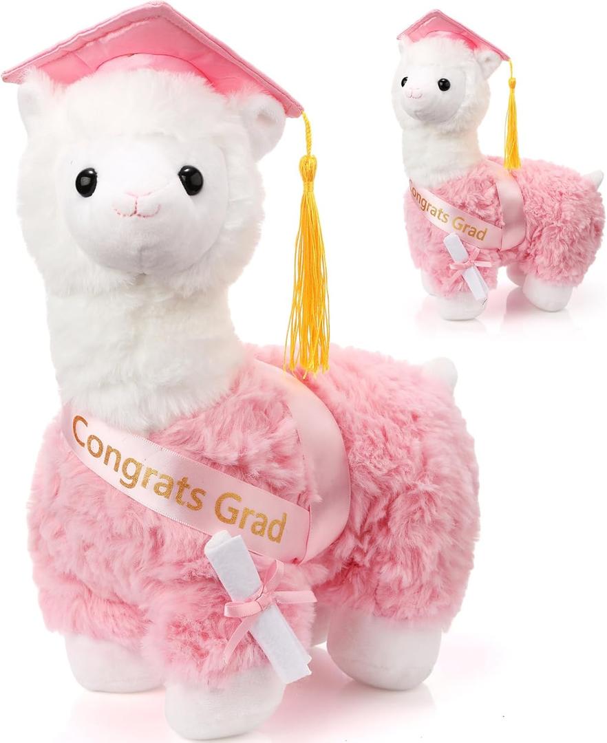 Chalyna 10 inch Graduation Llama Plush Stuffed Animal Class of 2026 Cute Congrats Grad Llama with Cap Diploma and Sash Soft End of Year Graduation Gift Party Decor for Kids Girls Boys(Pink)