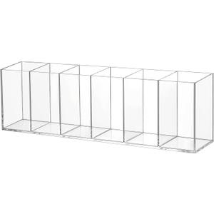 Jetec Acrylic Pen Holder 6 Compartments Makeup Brush Stationery Organizer Pencil Holder for Desk Accessories, Cosmetic Brushes, Dorm, Home, Bathroom, Kitchen, Office Supplies (Clear)