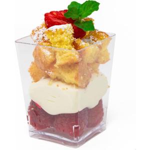 50 Pack 4 oz. Square Small Plastic Dessert Cup Hermes Professional-Grade Recyclable Transparent Disposable Party Cup for Parfait Desserts, Appetizers, and Events CMJJ