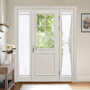 MIULEE Set of 2 72 Inches Length Door Curtains with Linen Texture for Sidelight Semi-Sheer Window Voile Panels 2 Panels Width in 25 Inches White