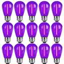Minsily 15 Pack S14 LED Bulbs Purple Halloween Replacement Bulb for Outdoor String Lights 1W Vintage LED Edison Filament Bulb E26 Base Plastic Decorative Bulb for Outdoor Patio Christmas Decor(Purple)