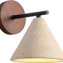 LINGCMP Indoor Mid Century Modern Wall Sconce Nordic Yellow Natural Travertine Bedside Wall Light Vintage Marble Wood Farmhouse Hallway Wall Mounted Lamp for Bathroom Living Room Hallway