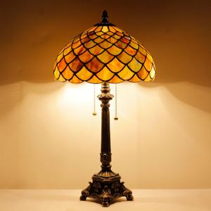Tiffany Lamp Fish Scales Style Stained Glass Table Lamp Desk Reading Light 12X12X21 Inches with Resin Base Decor Bedroom Living Room