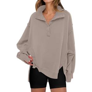 ANRABESS Women's Sweatshirts Oversized Casual Loose Button Up Henley Pullover Top High Low Split 2025 Fall Fashion Outfits Large
