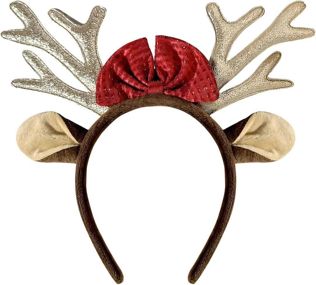 2 x Christmas Headbands for Women Gold Reindeer Antlers Headband for Womens Christmas Headband Holiday Headbands for Women