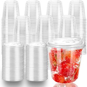 12oz Disposable Stemless Glasses With Strawless Sip Lids,PET Disposable Drinking Cups,Clear Plastic Wine Glasses for Parties Birthday,Wedding,Meeting,Christmas Party Supplies. (100, Transparent)