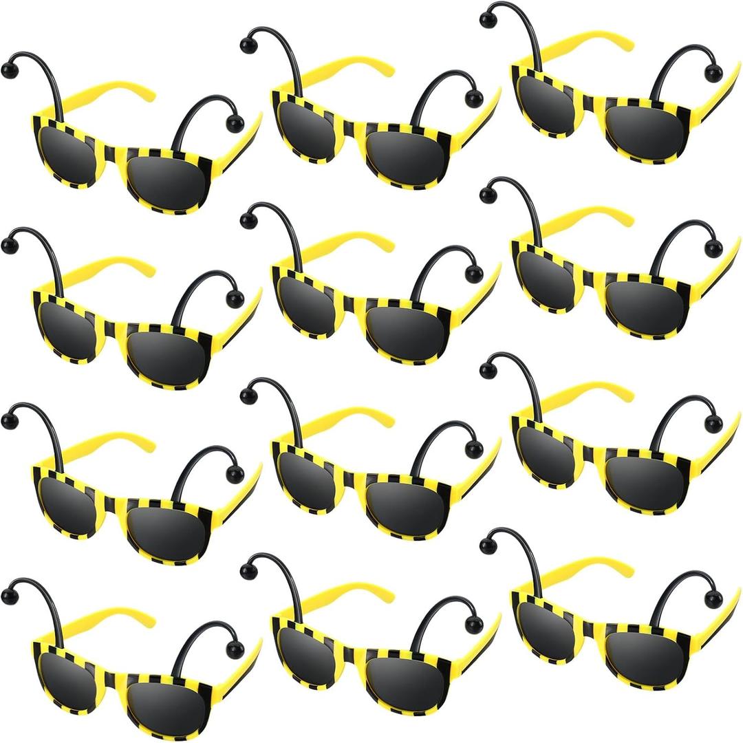 Bencailor 12 Pcs Bee Glasses Sunglasses Honey Costume Funny Accessory for Adult Antenna Party Favors(Black)