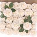 MACTING Artificial Flower Roses 30PCS Real Touch Fake Flowers with Stem Foam Roses for DIY Wedding Bouquet Table Centerpieces Bridal Shower Party Home Spring Valentines Day Decorations (Cream)