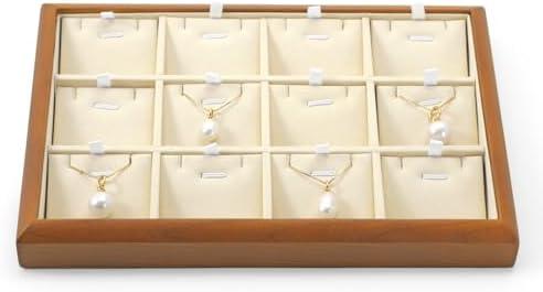 Oirlv Solid Wood 9 Grid Liner Pendant Jewelry Organizer Tray Jewelry Drawer Organizer(Creamy-White)