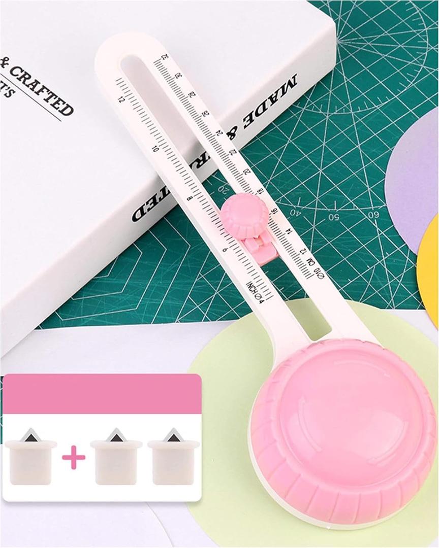 Circle Cutter Tool for Paper Crafts - Perfect Circle Maker with Ease - Rotary Cutter Round Cutting Knife with 3 Replaceable Blades for Scrapbooking, Card Making, Art and Diy Crafts (Pink)