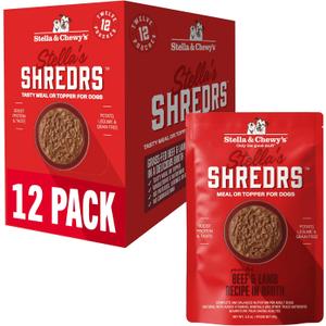 Stella & Chewy's Grass Fed Beef & Lamb Shredrs - Premium Dog Food Pouches - Perfect for Picky Eaters - 12 Pack, 2.8oz Each (EXP 08/06/27)